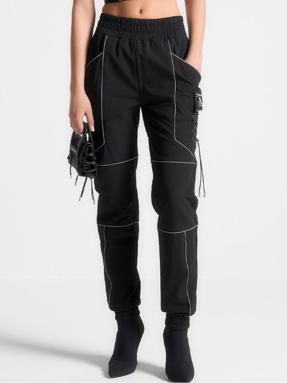 Maniere De Voir - Reflective Piped Cargo Pants Black Size 8